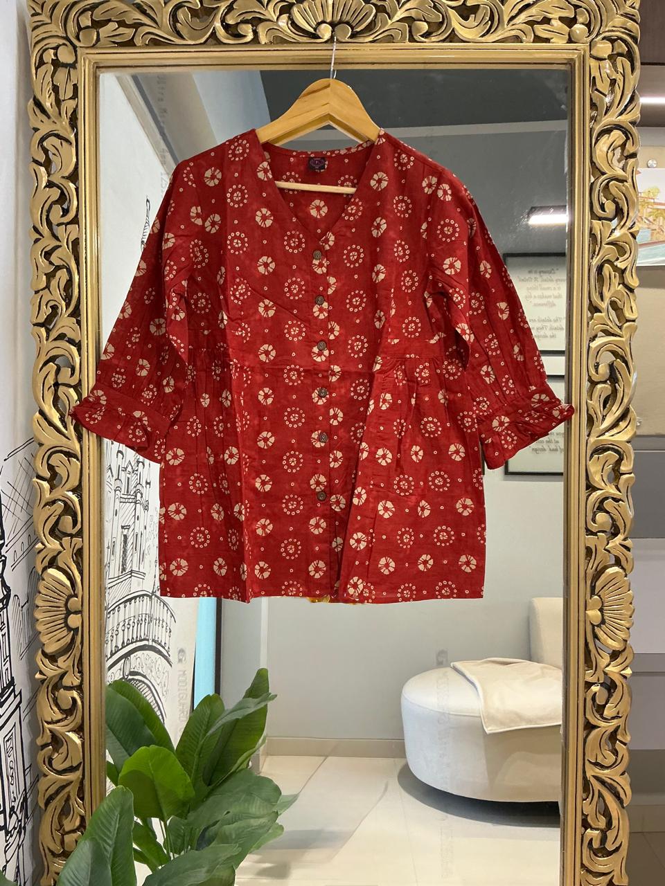 Crimson Bandhej Shirt Top